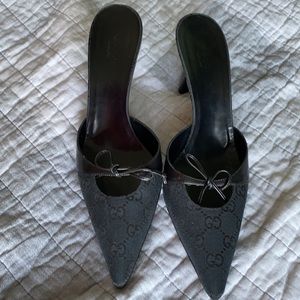 Vintage Gucci GG Black Monogram Canvas Heels 8 B